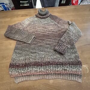 PrAna Sweater Womens Medium Brown Gray Marled Turtleneck Chunky Knit Wool Blend